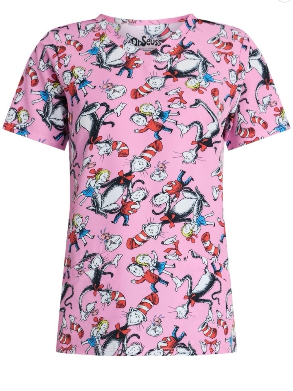 Dr. Seuss Pink Allover Cat in the Hat Characters Tee 3 x nurse medico